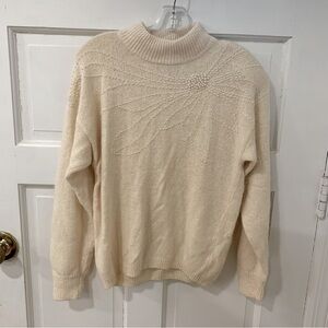 Women’s Vintage Cezanne Silk Angora Lambswool Blend Ivory Beaded Sweater Sz Med